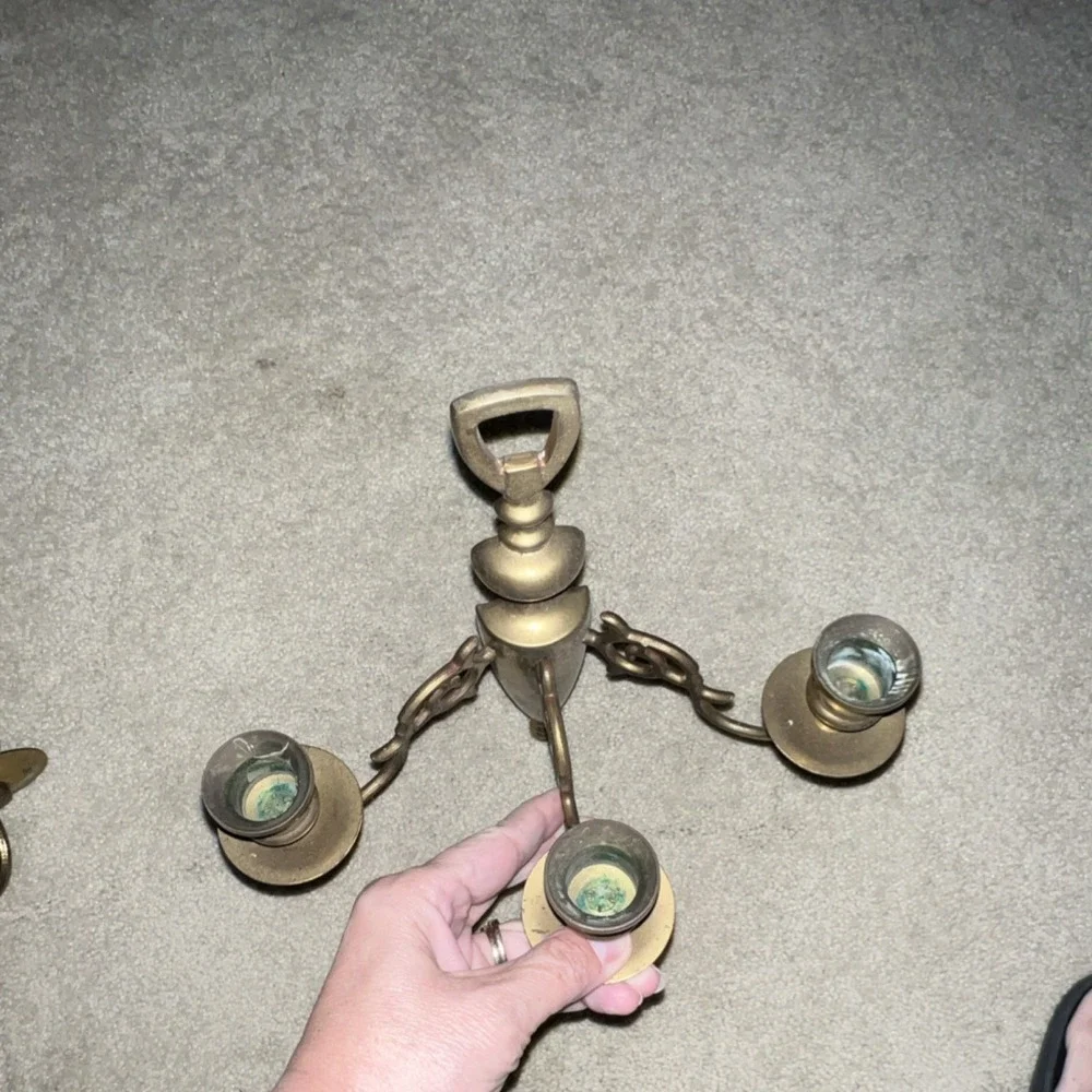 Brass Wall-Mounted Candlestick Set of 2, holds 3 candles each